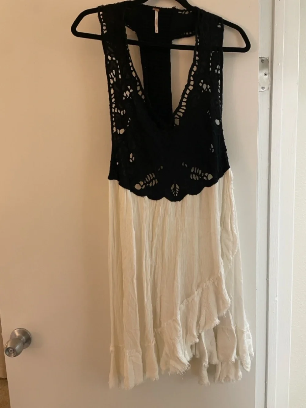 Free People Black Crochet Bodice White Tiered Backless Sundress - Picture 8 of 11